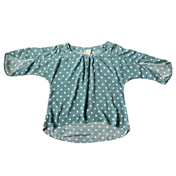 Maeve Anthropologie Green Polka Dot Blouse Top Teal S Small Half Sleeves Buttons - Picture 17 of 17